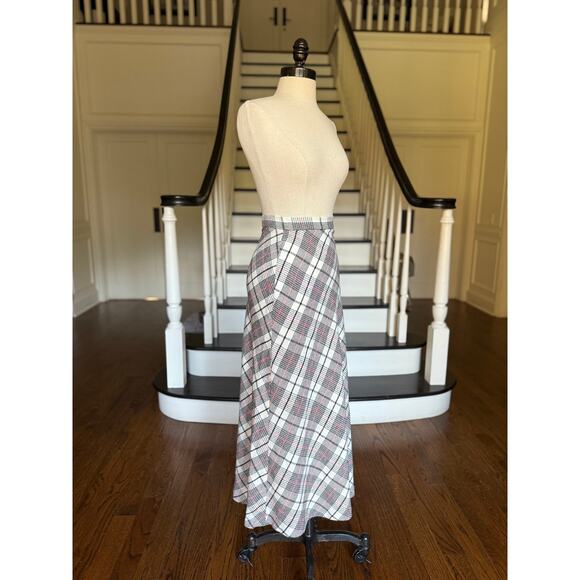Vintage 70s Plaid Tartan A-Line Maxi Skirt Winter Red White Grunge Indie Preppy - Picture 3 of 11